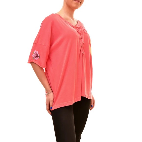 WILDFOX Womens Top Rad Maxwell Short Sleeves Red Size XS pink red lace up - Picture 3 of 16